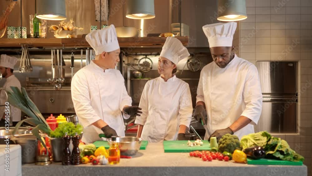 Professional chefs cooperation for cooking vegitables dishes in ...