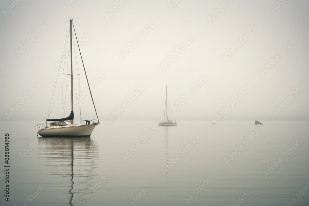 Sailboat foggy day. Generate Ai