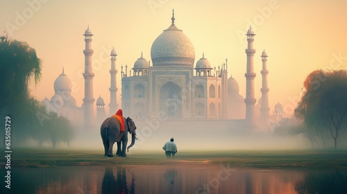 Obraz na płótnie elephant by the river near the taj mahal
