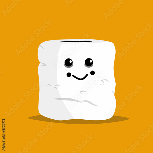 White toilet tissue cartoon vector logo illustration on orange background