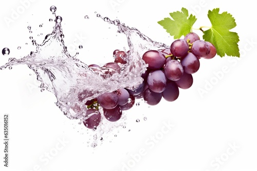 Falling Red Grapes with the splash of water isolated on White background