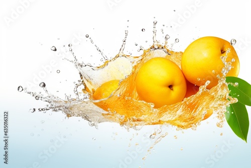 Mangoes falling into water with splash white background