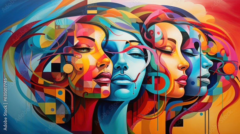 Abstract representations of the interconnectedness of thoughts and emotions using vibrant colors and geometric patterns, symbolizing the complexity of mental health | generative AI