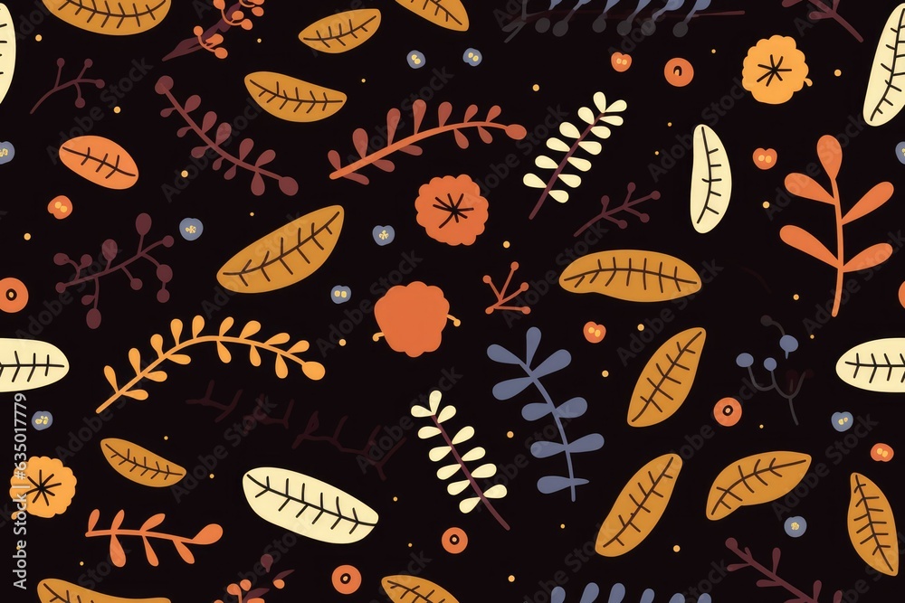 Autumnal Array: Endless Seamless Leaf Pattern on Dark Background Autumnal Array: Endless Seamless Leaf Pattern on Dark Background