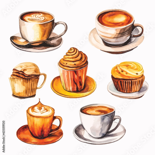 Coffeehouse Watercolors: Clipart Set of Cafe Drinks, White Background