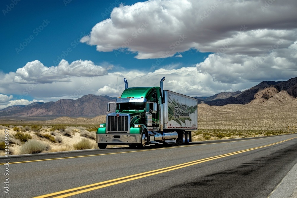 Trucks on Nevada highway & Utah trucking - 2016. Generative AI