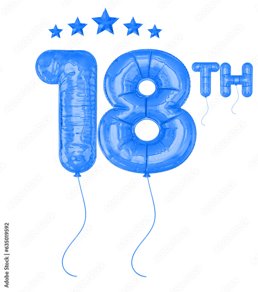 18th Anniversary Blue Balloon 3d
