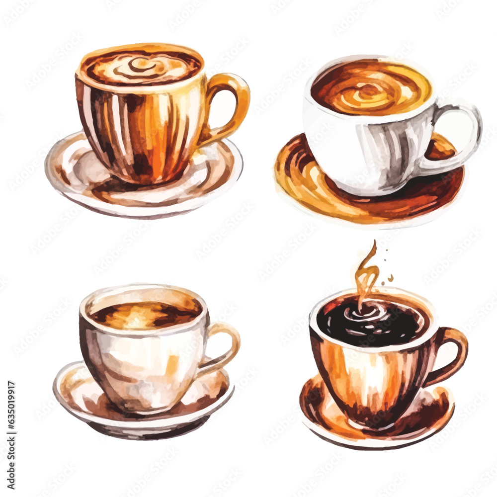 Coffeehouse Watercolors: Clipart Set of Cafe Drinks, White Background Coffeehouse Watercolors: Clipart Set of Cafe Drinks, White Background