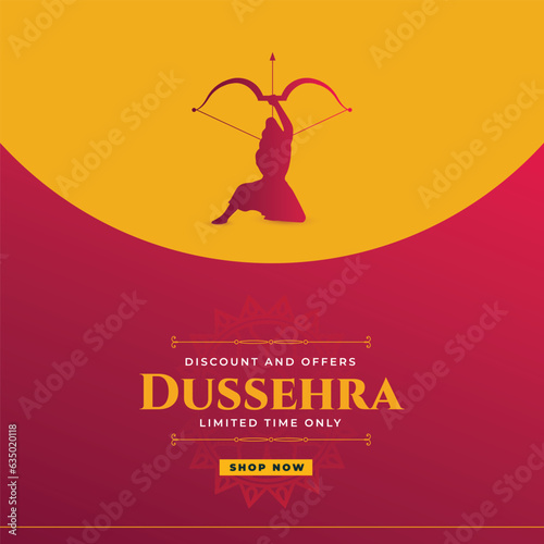 Traditional happy dussehra festival card with bow arrow yellow background design vector file photo