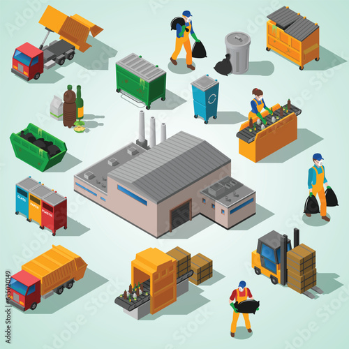 garbage recycling isometric icons collection