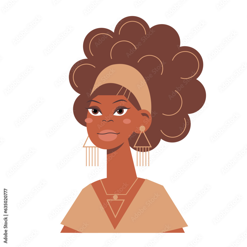 Stylish african woman with a with bouffant hair. Cute cartoon girl portrait isolated on a white background. Vector avatar. Stylish african woman with a with bouffant hair. Cute cartoon girl portrait isolated on a white background. Vector avatar.