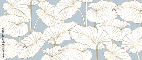 Botanical luxury background with golden tropical leaves. Background for decor, wallpapers, covers, postcards and presentations, social media posts.