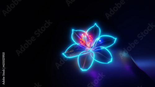3d flower on black abstract blue glow © wuttana