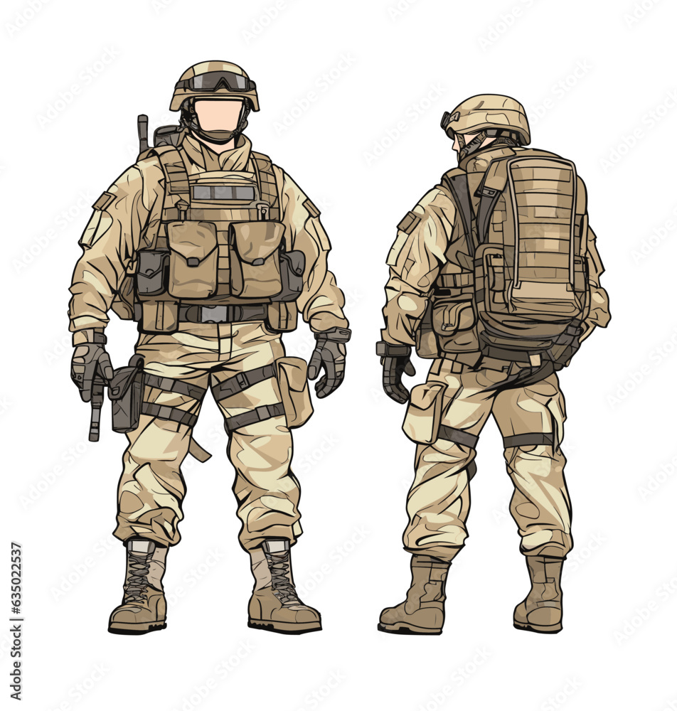 Fototapeta premium Illustration of an army soldier in a military uniform with Gun.