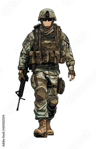 Illustration of an army soldier in a military uniform with Gun.