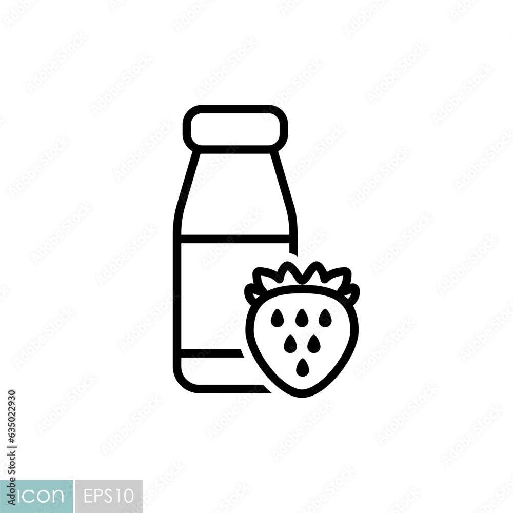 Yoghurt bottle with flavor strawberry vector icon Yoghurt bottle with flavor strawberry vector icon