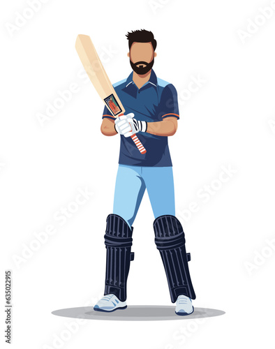 A cricketer, batsman holding a bat in hand vector illustration. 