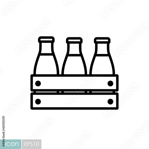 Milk wooden box. Milk bottles crate vector icon