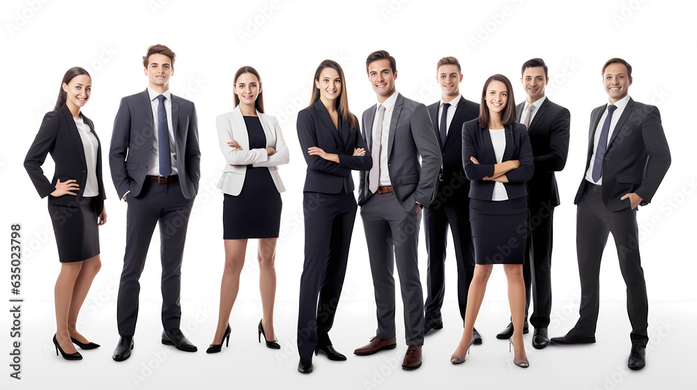 Confident professional candidates standing in a group on white background