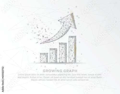 Growing up graph chart abstract mash line and composition digitally drawn in the form of broken a part triangle shape and scattered dots.
