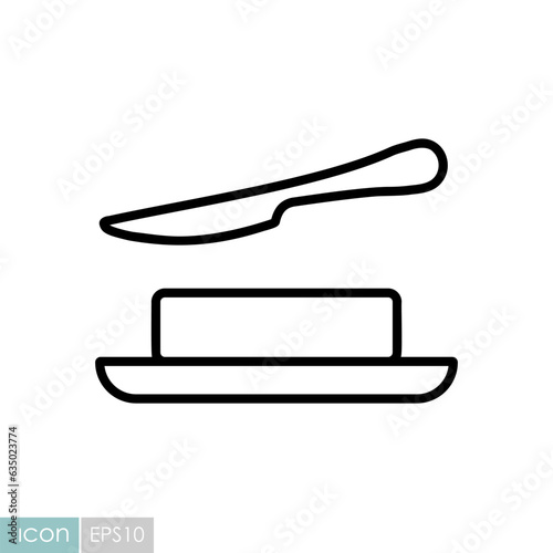 Piece of butter on dish and knife vector icon