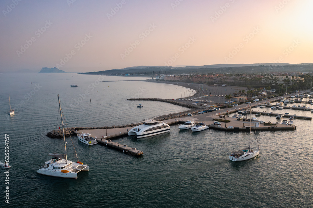 Sotogrande luxury exclusive living place in Andalusia , Spain coast captured from drone , aerial photography