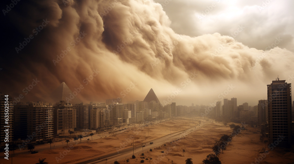 Fototapeta premium sandstorm covered the streets of the city. Generative Ai.