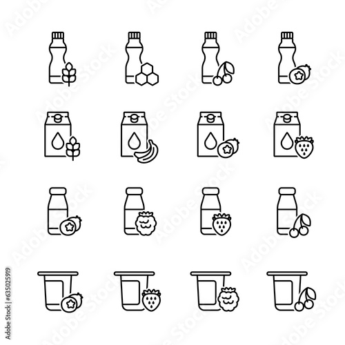Fruits yogurt set vector icon