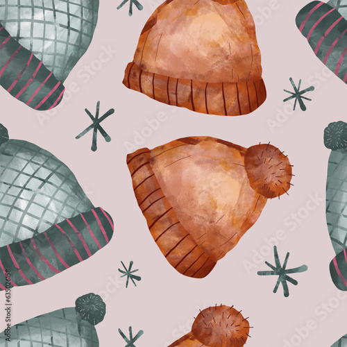 autumn pattern beanie hat watercolor illustration