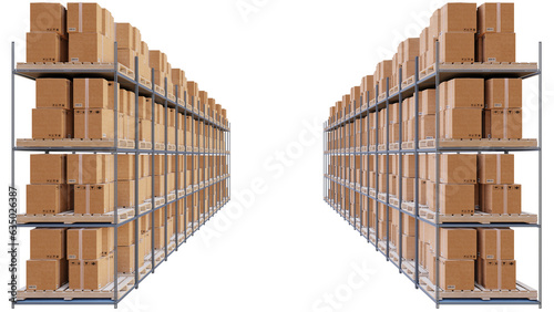 Warehouse, shelves and parcels isolated on Transparent PNG. Docks, Economy, transport and warehousing concept