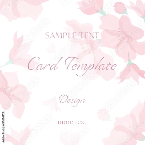 Pink Flowers invitation card  frame template on isolated white background. Beautiful Floral nature greeting card can be used for wedding, birthday, holiday, flyers or background.Vector illustration 