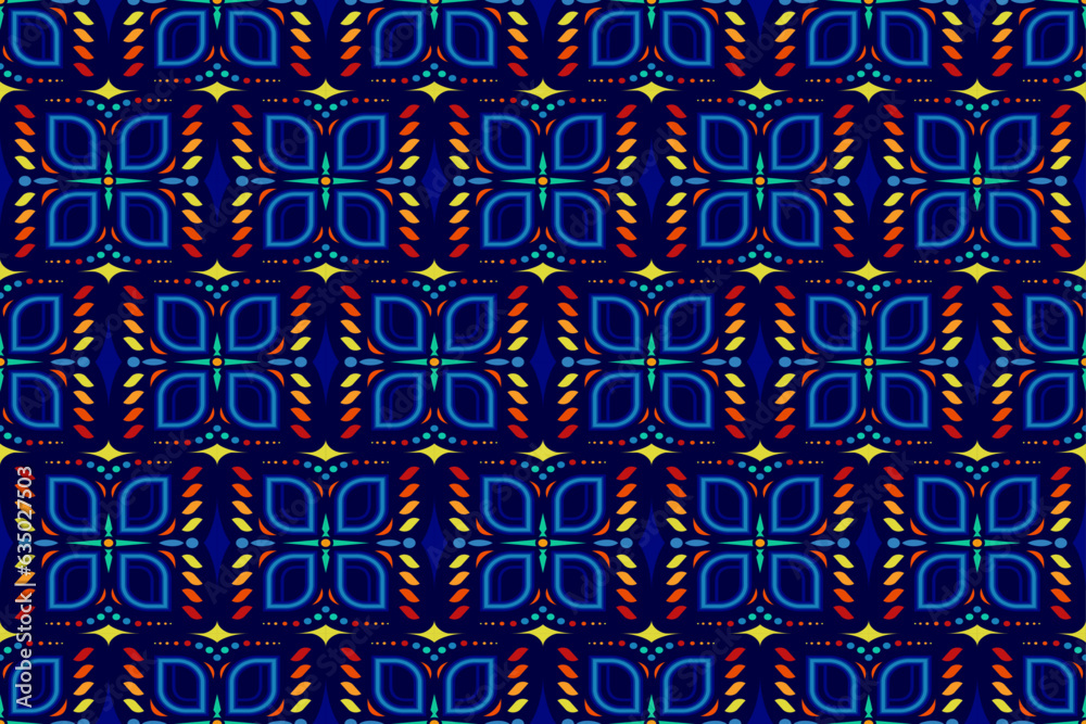 Seamless abstract ethnic traditional pattern background. High quality blue background for textile or poster