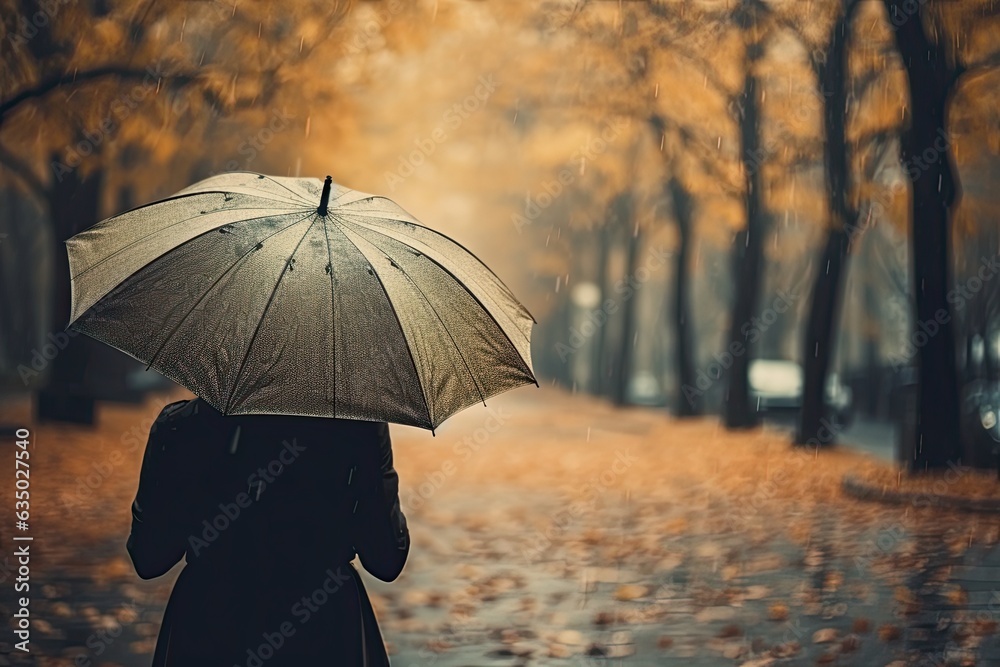 Back Umbrella in the rain in vintage tone
