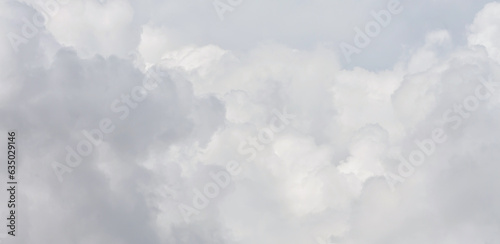 Thick cumulus clouds on the sky, banner, atmosphere background