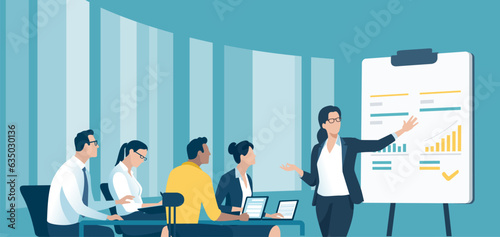 School, education, learning. Business illustration. Students listens to the teacher. 