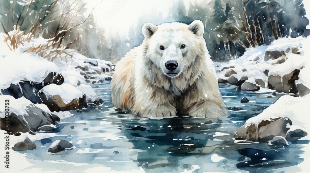 polar bear in the river Generative AI