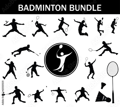 Badminton Silhouette Bundle | Collection of Badminton Players with Logo and Badminton Equipment