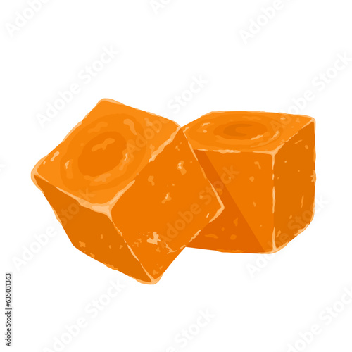 Vector illustration, palm sugar or jaggery, also called raw sugar, isolated on white background.