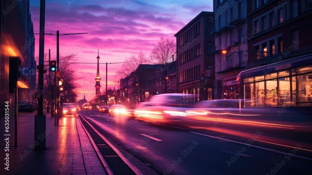 berlin street in a pink light