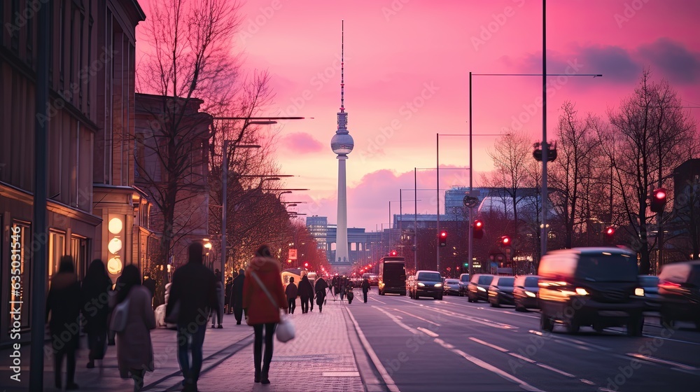 Fototapeta premium berlin street in a pink light