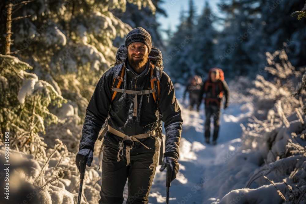 Cross-country skier gliding through a forest - stock photography concepts