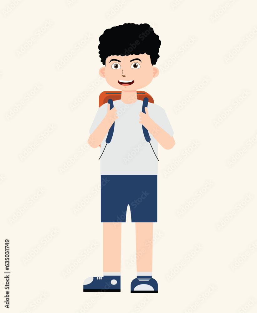Little boy carrying a backpack and waving his hand cartoon vector illustration Little boy carrying a backpack and waving his hand cartoon vector illustration