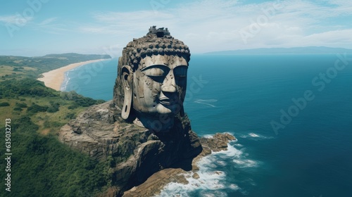 giant weathered buddha statue in a rocky cliff © medienvirus