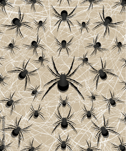 black spider halloween pattern. Halloween ghost cartoon seamless pattern illustration. Black october holiday spirit character background. Scary autumn wallpaper texture of funny bat print.