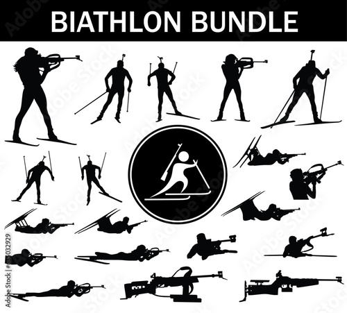 Biathlon Silhouette Bundle | Collection of Biathlon Players with Logo and Biathlon Equipment
