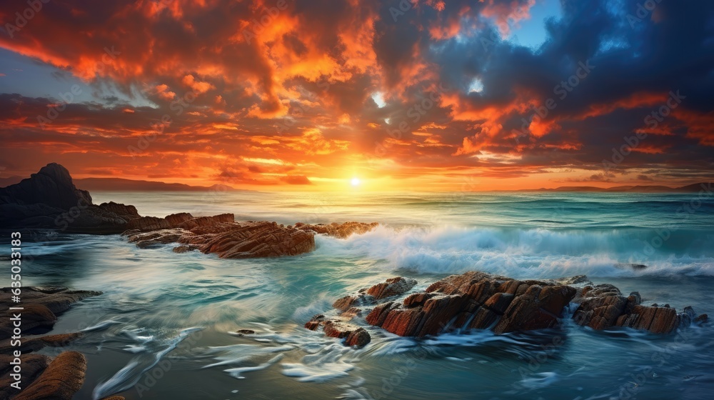 waves on the beach while sunset, breathtaking oceanscape