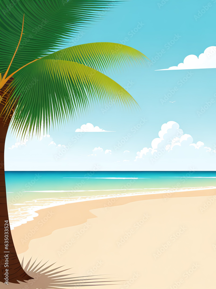 Tropical Paradise: Palm Tree and Sand Beach scape - Generative AI Illustration
