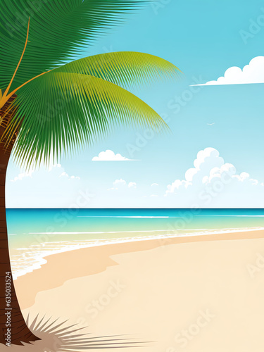 Tropical Paradise: Palm Tree and Sand Beach scape - Generative AI Illustration