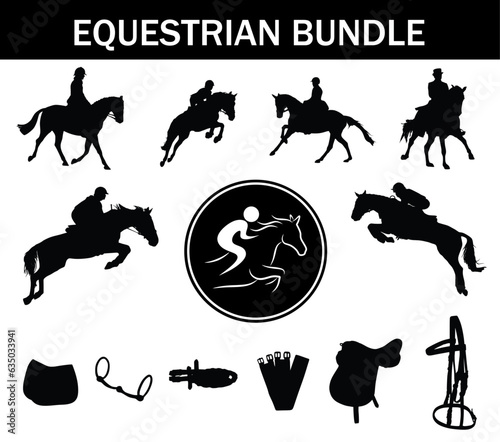 Equestrian Silhouette Bundle | Collection of Equestrian Players with Logo and Equestrian Equipment