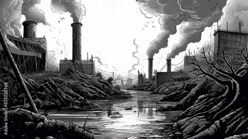 Environmental pollution and its consequences . Fantasy concept , Illustration painting.